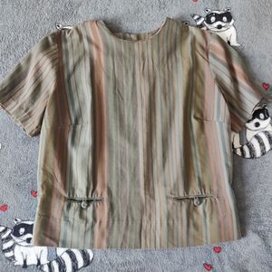 Vintage Boxy Button-back striped top